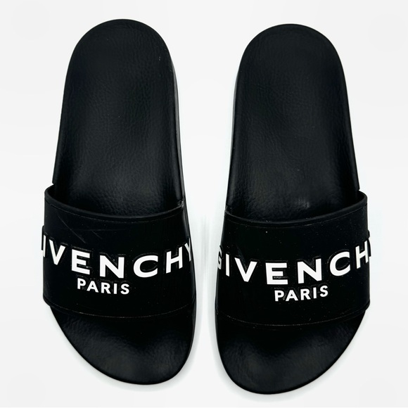 Givenchy Black & White Logo Pool Slides Sandals Shoes - Picture 1 of 10
